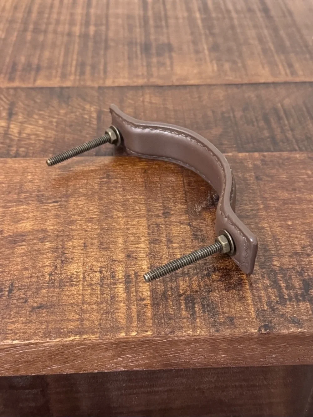 Anthropologie Leather Drawer Pull Handle Brown Saddle Stitch Brass Hardware NWOT